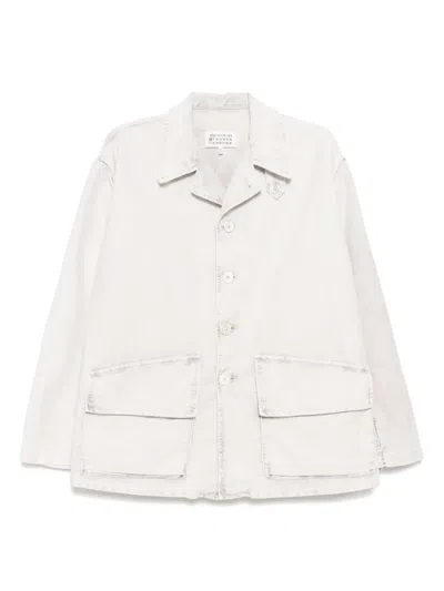 Maison Margiela Oversized Off-white Cotton Denim Jacket With Flap Pockets In Neutral