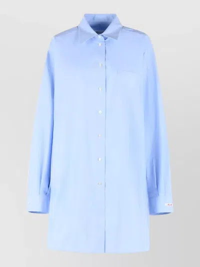 Maison Margiela Cotton Shirt Straight Cut Collar Long Sleeves Pocket In Blue