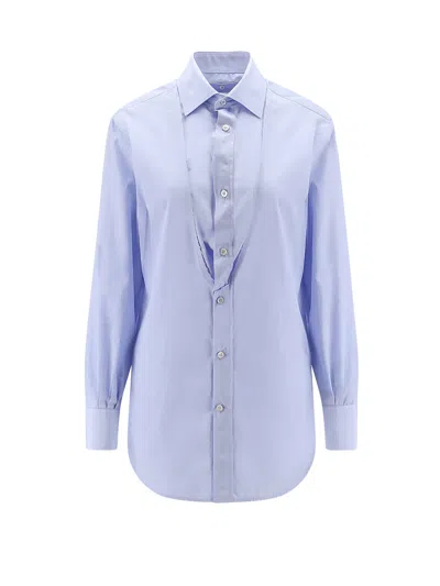 Maison Margiela Cotton Shirt Long Sleeves Collared Neck In Blue