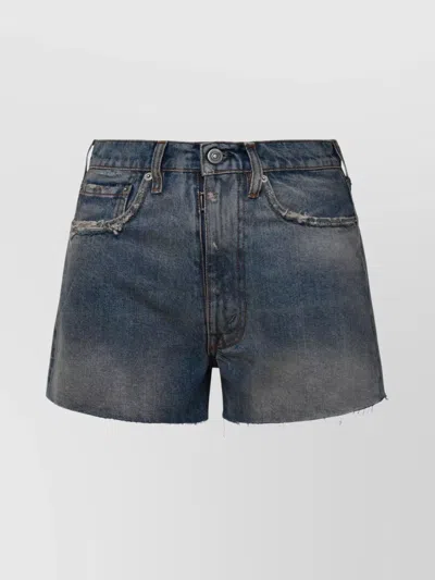 Maison Margiela Cotton Shorts With Belt Loops And Frayed Hem In Blue