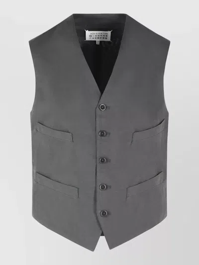 Maison Margiela Cotton Silk Vest Adjustable Strap V Neck In Gray