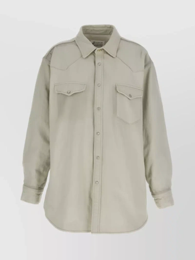 Maison Margiela White Padded Overshirt In Green