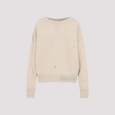 Maison Margiela Cotton Distressed Logo Sweatshirt In Neutral