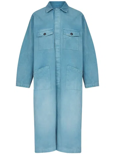 Maison Margiela Cotton Trench Coat In Blue