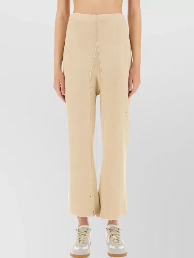 Maison Margiela Cotton Trousers With Distressed Finish In Brown