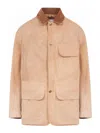 Maison Margiela Corduroy Collar Waxed Cotton Canvas Coat In Beige