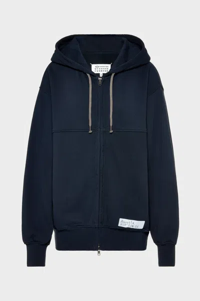 Maison Margiela Cotton Zip Hooded Sweatshirt Woman Blue