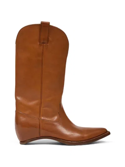 Maison Margiela Cowboy Leather Boots In Brown