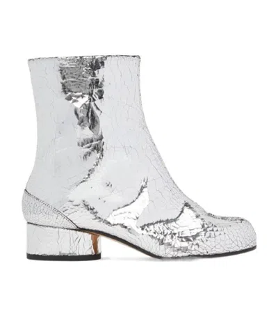 Maison Margiela Cracked-effect Metallic Ankle Boots In White