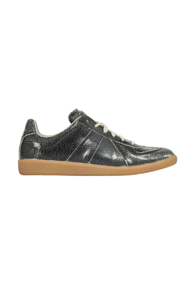 MAISON MARGIELA MAISON MARGIELA CRACKED LEATHER REPLICA LOW TOP SNEAKER BLACK/WHITE
