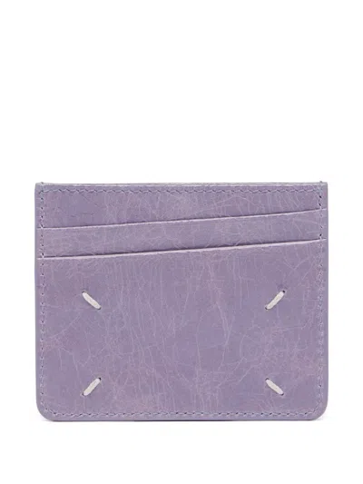 Maison Margiela Crackled-leather Card Holder In Purple