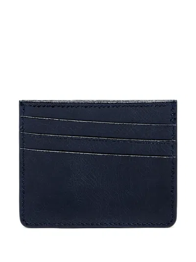 Maison Margiela Crackled-leather Four Stitches Card Holder In Blue