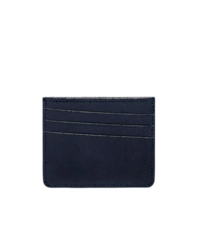 Maison Margiela Crackled-leather Four Stitches Card Holder In Blue