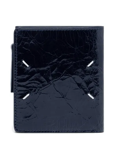 Maison Margiela Crackled-leather Four Stitches Wallet In Blue