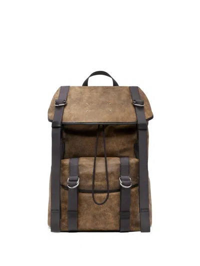 Maison Margiela Crackle-leather Backpack In Brown