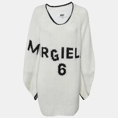 Pre-owned Maison Margiela Cream /black Intarsia Knit Logo Oversized Sweater L In White