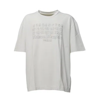 Maison Margiela Cream Cotton T-shirt With Embossed Logo In White