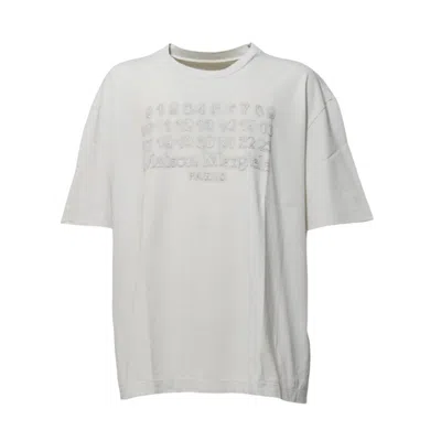 Maison Margiela Cream Cotton T-shirt With Embossed Logo In Multicolor