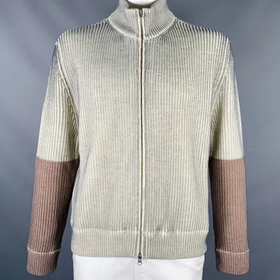 Pre-owned Maison Margiela Cream Grey Two Toned Acrylic Wool Zip Up Sweater