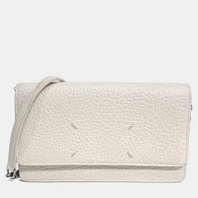 Pre-owned Maison Margiela Cream Leather Chain Crossbody Bag In White