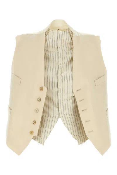 Maison Margiela Cream Wool Vest In Ecru
