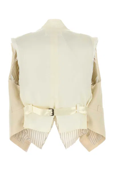 Maison Margiela Cream Wool Vest In Ecru