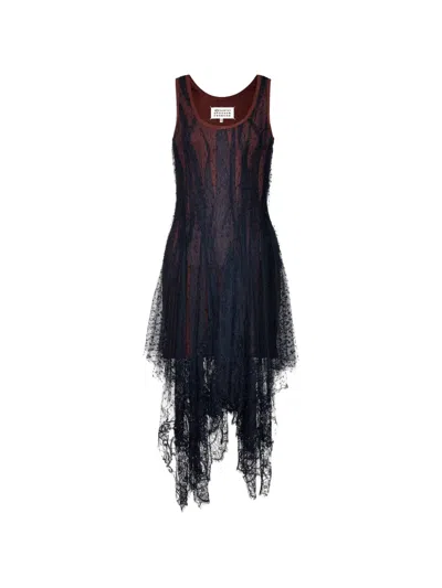 Maison Margiela Creased Lace-overlay Dress In Multi