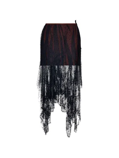 Maison Margiela Creased Lace-overlay Midi Skirt In Black