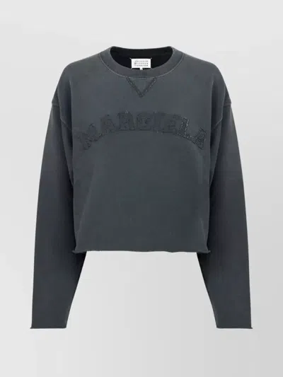 MAISON MARGIELA CREW NECK CROPPED SWEATSHIRT WITH FRAYED DETAILING