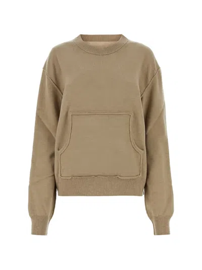Maison Margiela Crew-neck Pouch-pocket Sweater In Brown