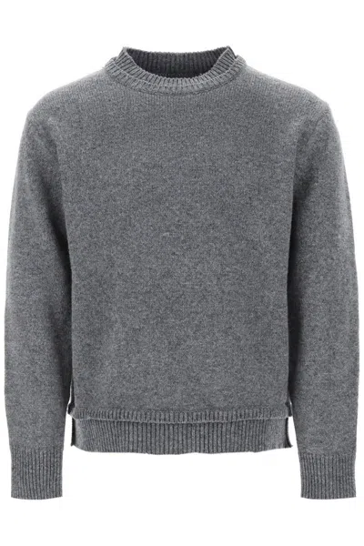 Maison Margiela Crew Neck Sweater With Elbow Patches In Gray