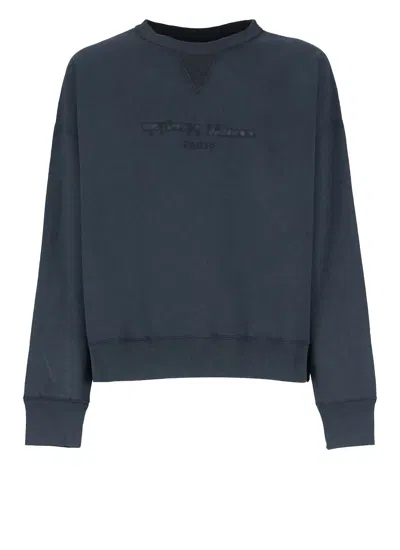 Maison Margiela Crew-neck Sweatshirt With Reverse Logo In Blue