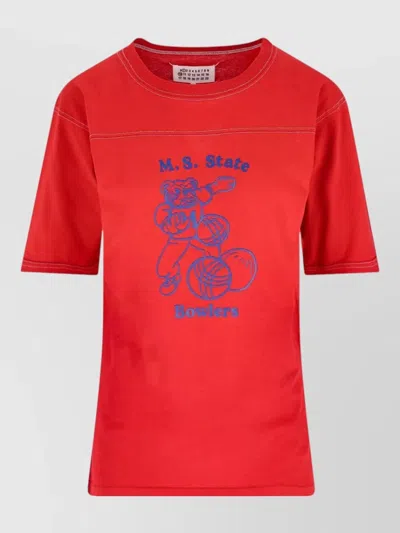 Maison Margiela Crew Neck Top Short Sleeves Graphic Stitching In Red