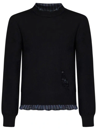 Maison Margiela Crewneck Charcoal Sweater In Black