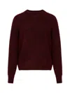 Maison Margiela Dropped Shoulder Burgundy Wool Sweater With Ribbed Details In Burgundy