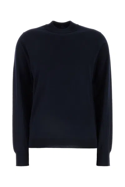 Maison Margiela Midnight Wool Crew Neck Sweater With Long Sleeves In Blue