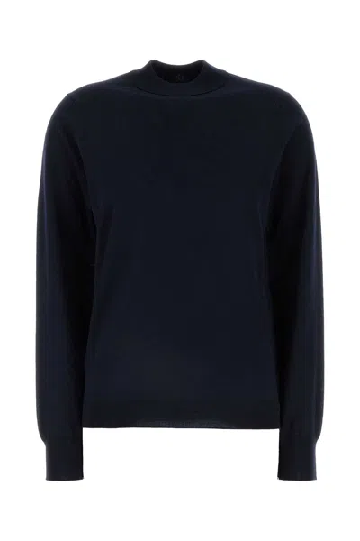 Maison Margiela Midnight Wool Crew Neck Sweater With Long Sleeves In Blue