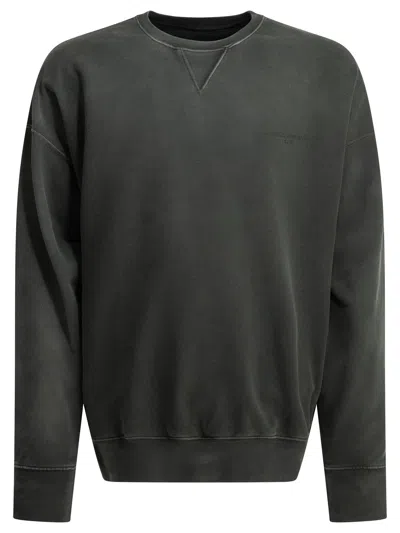 Maison Margiela Faded Cotton Graphic Crew Neck Sweatshirt In Green
