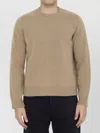 Maison Margiela Crewneck Wool Jumper With Back Stitch Detail In Brown