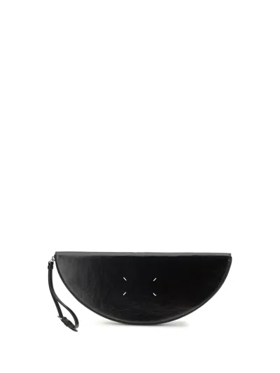 Maison Margiela Crinkled Leather Halfmoon Clutch In Brown