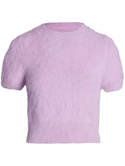 Maison Margiela Cropped Cotton T-shirt In Purple