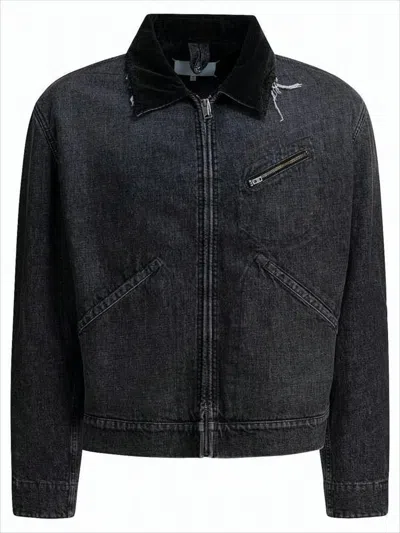 Maison Margiela Cropped Denim Jacket With Distressed Detailing In Blue