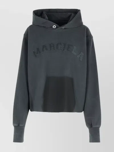 Maison Margiela Embroidered Logo Jersey Cropped Hoodie In Black