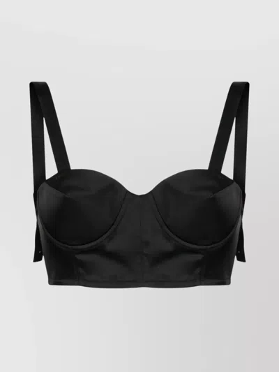 Maison Margiela Cropped Satin Bustier Blouse With Adjustable Straps In Black