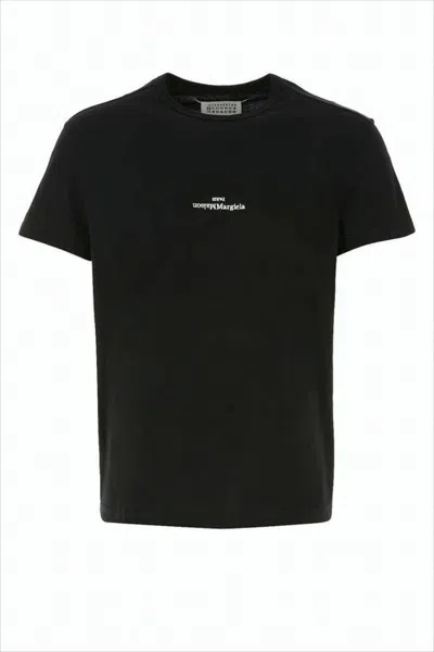 Maison Margiela Cropped Short-sleeve T-shirt With Centered Logo Detail In Black
