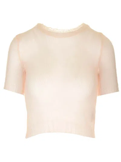 Maison Margiela Sheer Knit Top In Rose