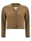 Maison Margiela Cropped Wool Cardigan In Beige