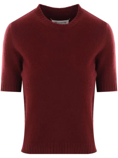 Maison Margiela Washed Wool Knit Top In Bordeaux