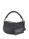 Maison Margiela Curved Black Leather Shoulder Bag In Gray