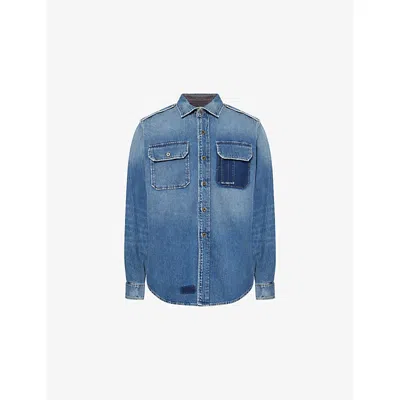 Maison Margiela Vintage Medium Blue Curved-hem Long-sleeves Denim Shirt